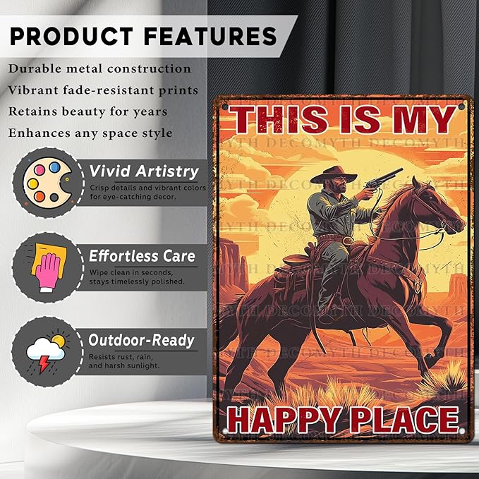 Cowboy Metal Tin Sign Vintage Retro Wall Decor Cowboy on Horse Metal Tin Sign Bar Home Bathroom Wall Decoration 12 * 16inch