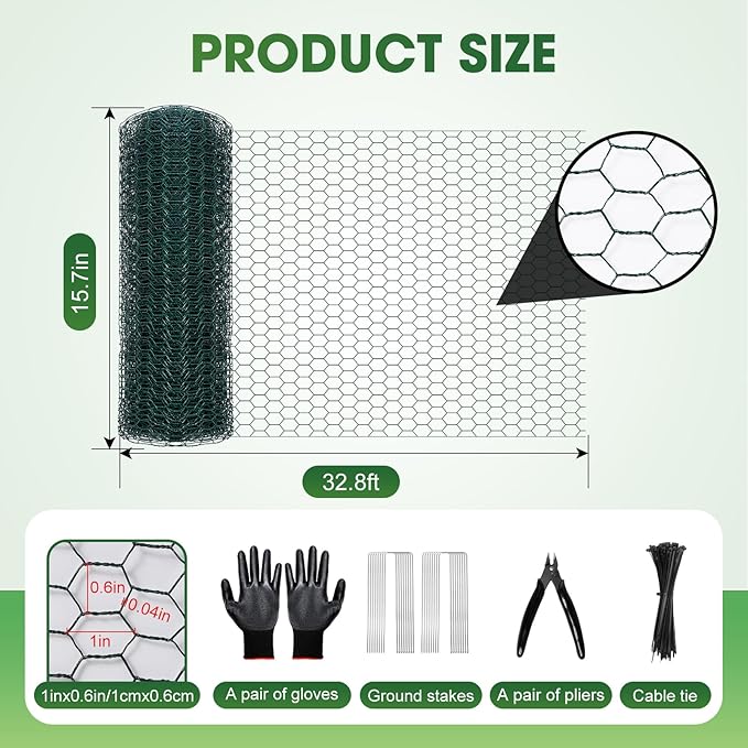 Chicken Wire for Floral Arrangements,16 x 394 Inch Galvanised Hexagonal Floral Chicken Wire for Crafts, Garden Netting Mesh for Outdoor Plants, Chicken Wire Fence for Garden Protection