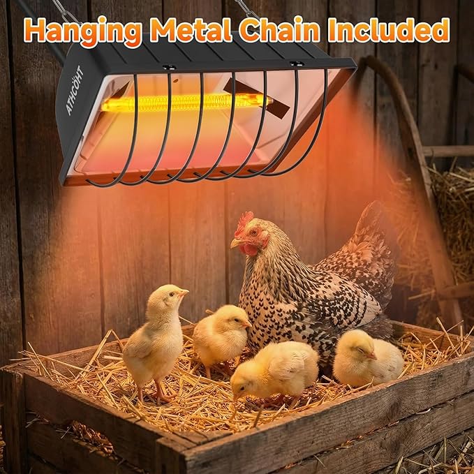 300W Heat Lamp for Chickens Brooder Heater 2PCS Chicken Coop Heater Upgraded 12000H Carbon Fiber Bulbs Adjustable 2 Mode Temp Safe Fire Proof Chicken Heating Plate UL-Certified for Poultry Duck Quail