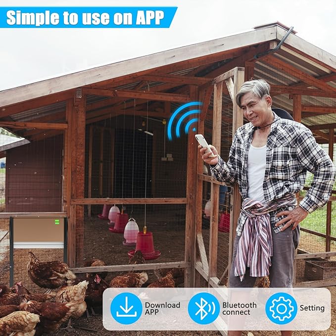 Automatic Chicken Coop Door APP Controlled, Solar Powered Chicken Coop Door Opener with Programmable Timer, 10M Remote, Light Sensor, USB Rechargeable, Anti-Pinch, Auto Chicken Doors