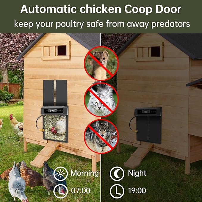 Chicken Coop, Solar Chicken Coop Door, Remote Control Electric Chicken Coop Door with Anti-Trap Design, Aluminum Chicken Coop Door with Timer for Poultry Farms Automatic Chicken Coop Door