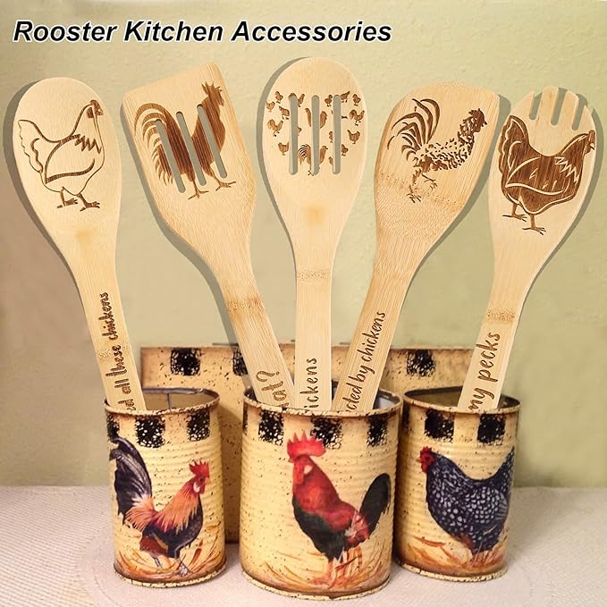 Chicken Wooden Spoons for Cooking Mothers Day Chicken Decor Chicken Kitchen Accessories Rooster Kitchen Decor Farmhouse Chicken Stuff Mothers Day Chicken Gifts for Women