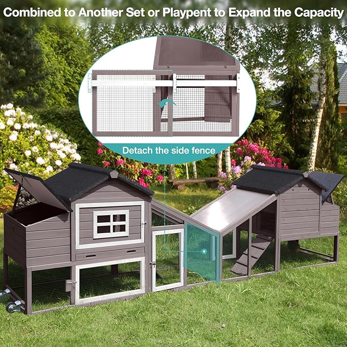 Chicken Coop for 4 Chickens, Mobile Chicken House with with Wheels, Outdoor Hen House Poultry Cage with Nesting Box, Leakproof Pull Out Tray and UV-Resistant Roof (67.3" L x 29" W x 39.4" H-B)