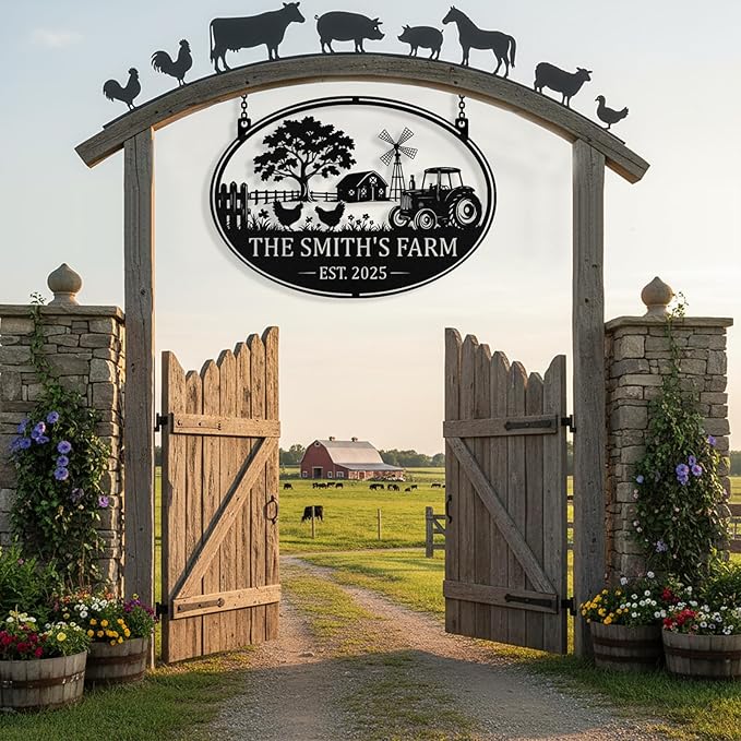 Personalized Metal Farm Signs, Custom Ranch Sign, Customized Farm Metal Signs Outdoor, Custom Large Hanging Family Name Sign for Farms, Ranch, Barn, Farmhouse