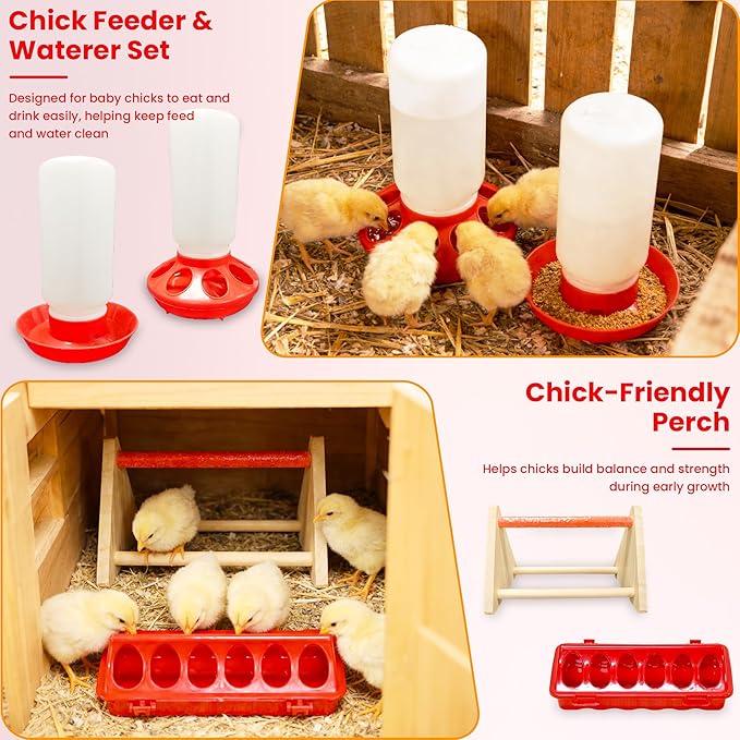 All-in-One Chicken Brooder Box for Chicks Starter Kit with Heater, Perch, Sawdust, Feeder & Waterer, Large Reinforced Stainless Steel Frame Poultry Brooder for Up to 30 Baby Chicks, Ducks & Quail