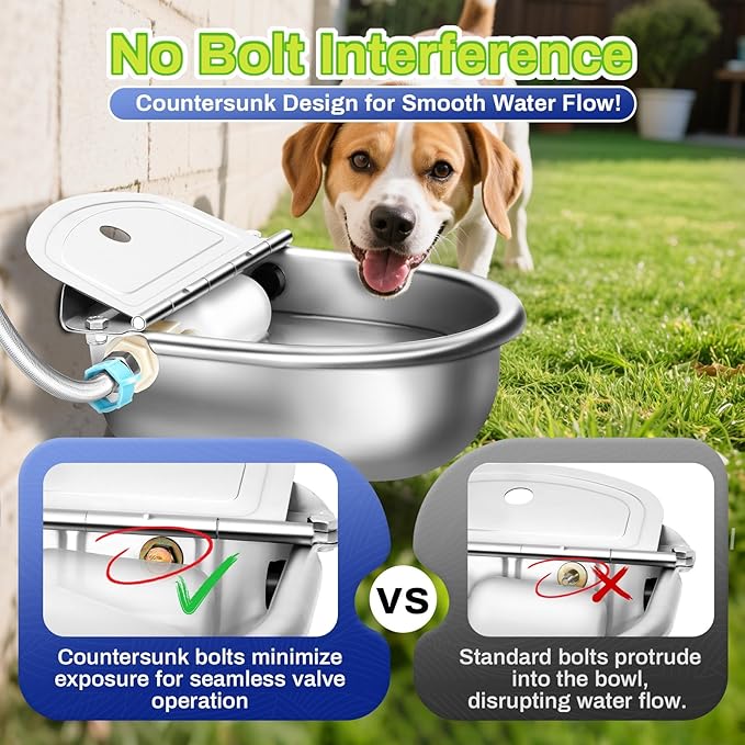 Automatic Animal Drinking Water Bowl with Float Valve, Extended Pipe & Drain Hole, Stainless Steel Waterer Feeder Farm Dog Dispenser Kit Self Filling for Livestock Horse Goat