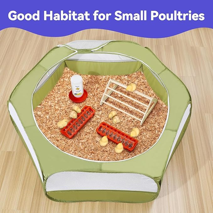 Pawaboo 5-in-1 Chicken Brooder Box for Chick Starter Kit, Includes Pet Cage Tent, Chicks Perch, Chick Feeder, 1.1L Chicks Waterer, Chicken Supplies (Brooder Set), Green + Red + Wood Color