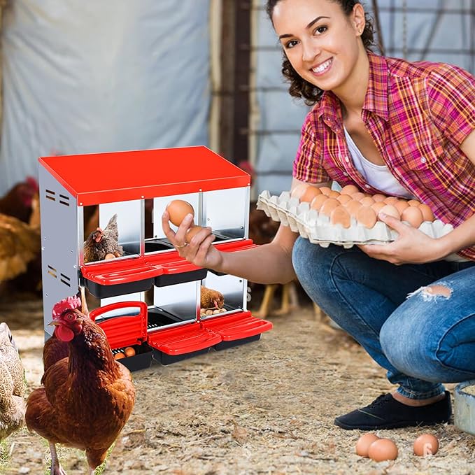 Chicken Nesting Box, 6 Hole 2 Layer Hen Nest Boxes, Roll Away Eggs Laying Boxes,Cleanable Pull Out Hen Roosting Boxes