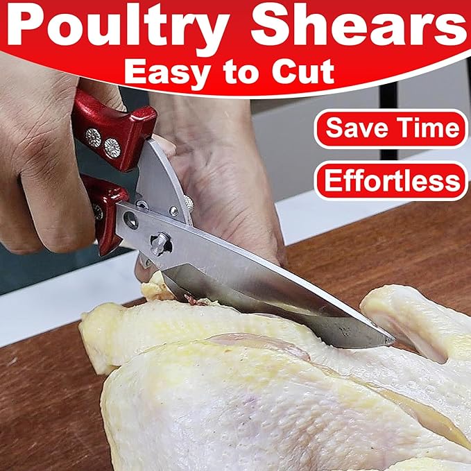 2PCS Set Heavy Duty Poultry Shears & Seafood Scissors, All-Purpose Stainless Steel Kitchen Shears for Chicken, Fish, Meat, Seafood, Dishwasher Safe, Easily Separable