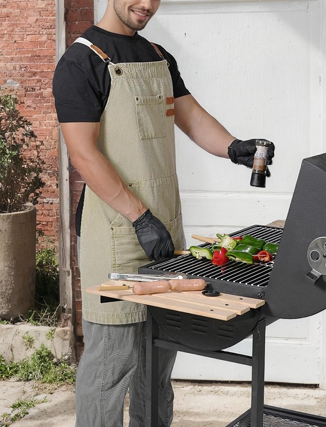 Denim Bbq Apron for Men Women with Pockets Adjustable Cross Back Chef Aprons for Kitchen Cooking Grilling Working