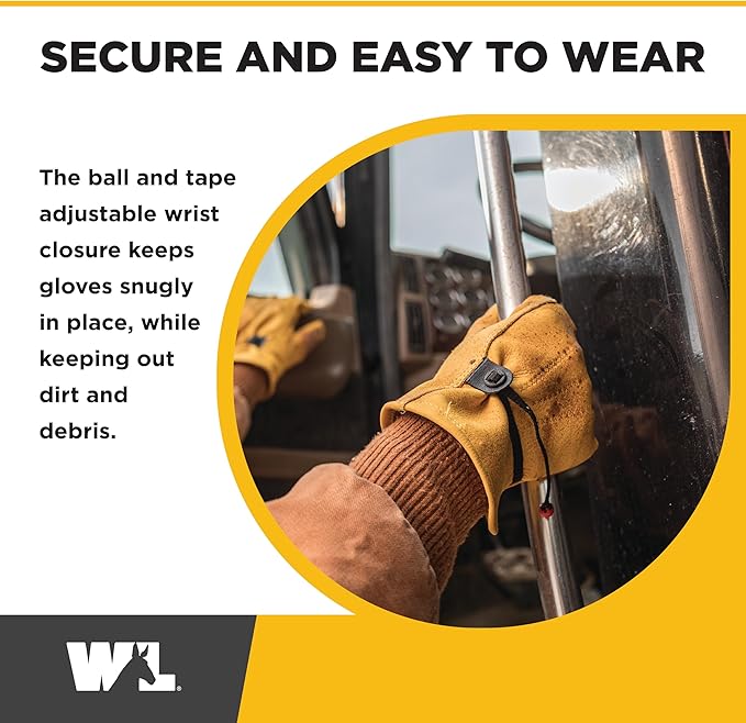 Wells Lamont Leather Work Gloves for Men – Heavy Duty, Cowhide, Abrasion & Puncture Resistant – Adjustable Wrist, Gunn Cut Design, Ideal for Ranching, Farming, Construction - Saddletan - L