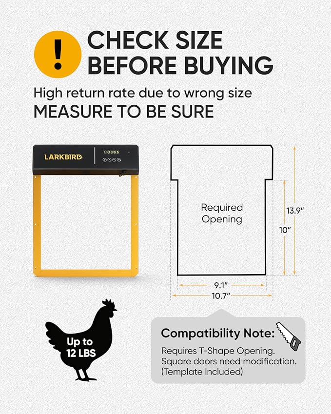 LARKBIRD Automatic Chicken Coop Door with Audio Recall Function, Solar Chicken Coop Door with Timer & Light Sensor, App Control Chicken Door with Anti-Pinch System (Yellow)