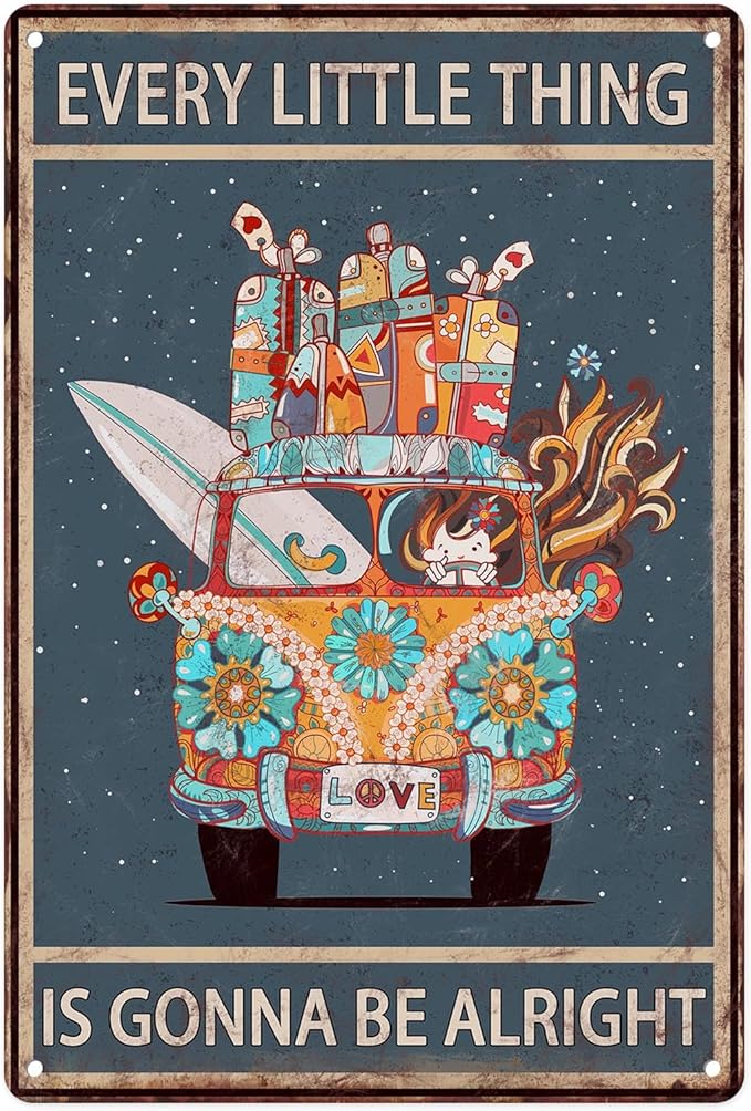 Sanwarm Metal Sign 8X12 Inch, Surf Car Vintage Beach Camper Boho Inspirational Tin Sign Wall Art Decor For Home, Living Room, Garden, Bedroom, Office, Hotel, Cafe And Pub Decoration