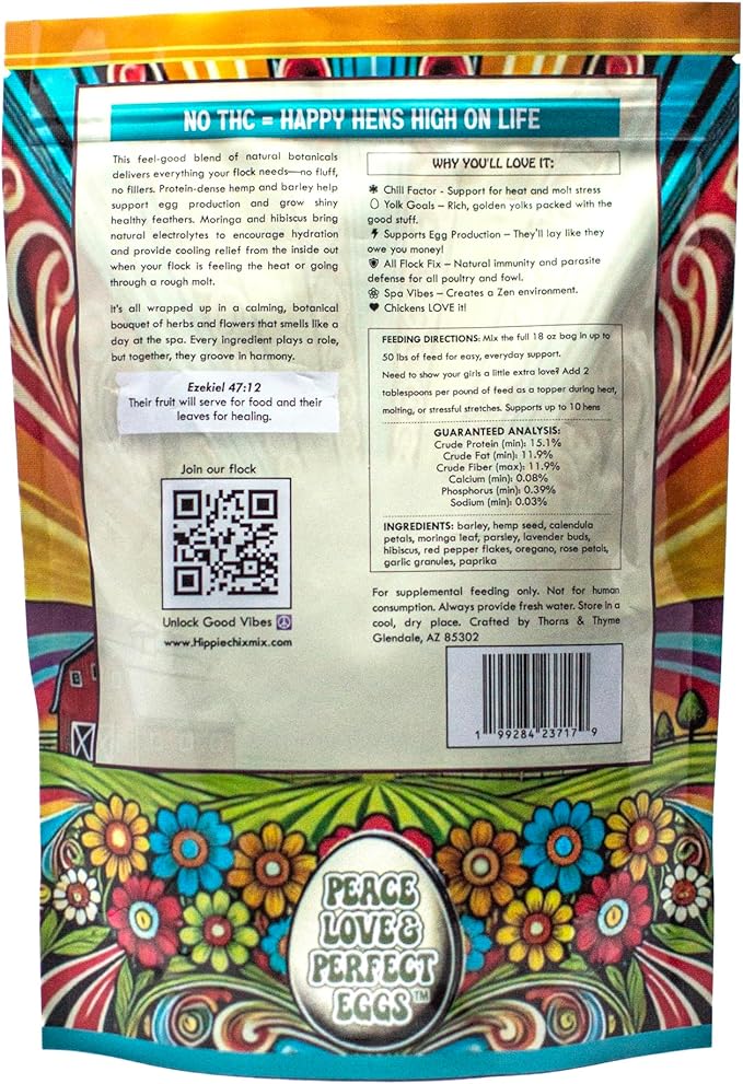 Thorns & Thyme Hippie Chix Mix Hemp Blend – High-Protein Herbal Supplement for Chickens – Supports Molting, Immunity & Egg Production – Helps Deter Pests Naturally – Made in The USA
