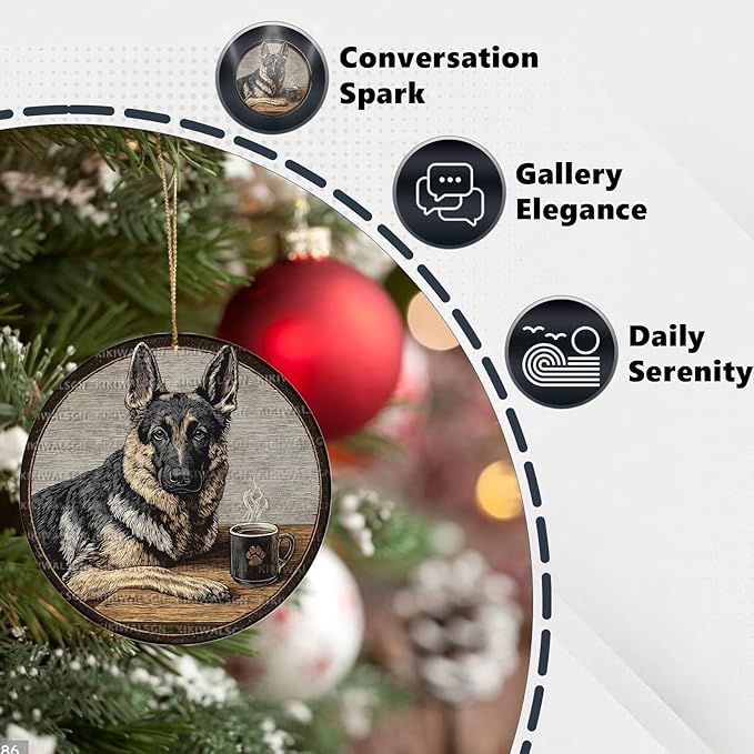 Vintage German Shepherd Dog Round Metal Sign Retro Coffee Tin Sign Nostalgic Dog Lovers Wall Decor Decorations for Home Bedroom Living Room Cafe Bar Man cave Office 8 * 8 In