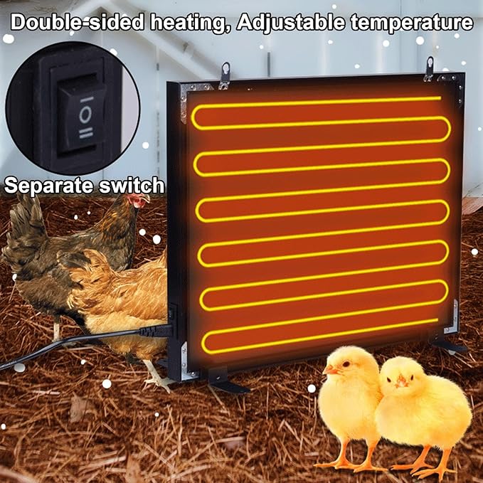 PINNKL Chicken Coop Heater for Winter, 2x100W Dual-Sided Heating Chicken Coop Heater with Independent Switch and Digital Display, for Inside and Outdoor Pet(50x40cm)