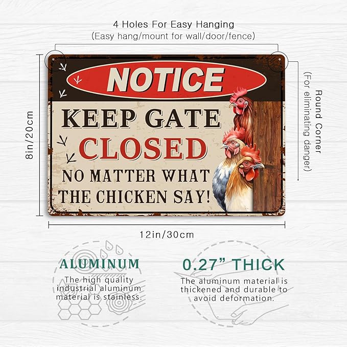 6 Pieces Aluminum Chicken Coop Signs - Chicken Coop Signs Outdoor Bundle 6 Pieces Chicken Farmhouse Wall Decor Garage Retro Home Bar Table For Bar Funny Chicken Signs 8X12 Inch,(H2312002)