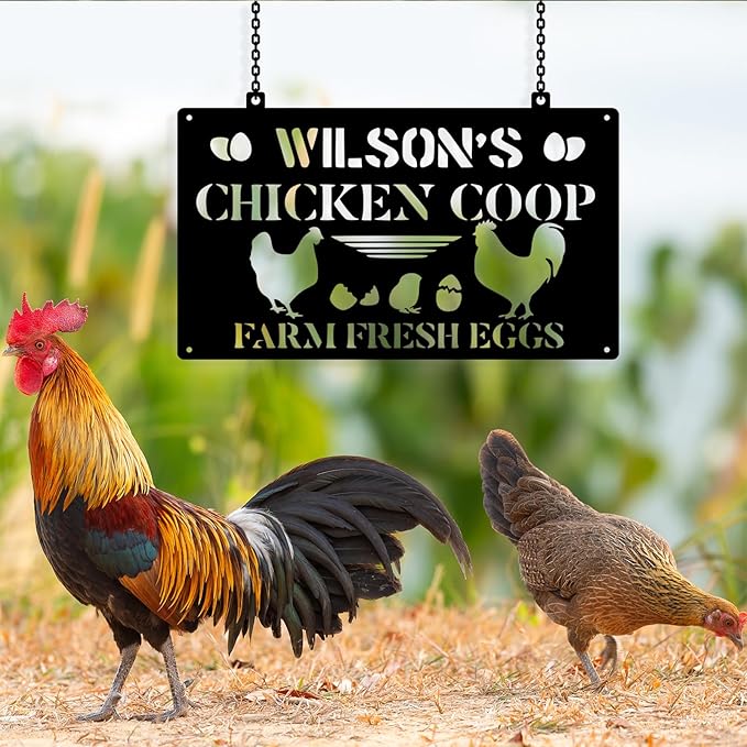 Custom Chicken Coop Metal Sign, Personalized Chicken Coop Sign for Outside, Custom Metal Hen House Farm Signs, Chickens Hen House Farmhouse Wall Art Decor
