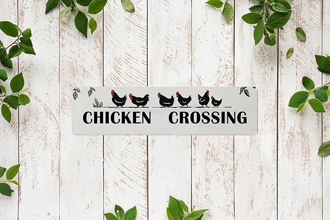 Chicken Crossing Metal Sign 4x16in Cute Vintage Plaque for Farm Garden Street Wall Home Kitchen Nursery Decor