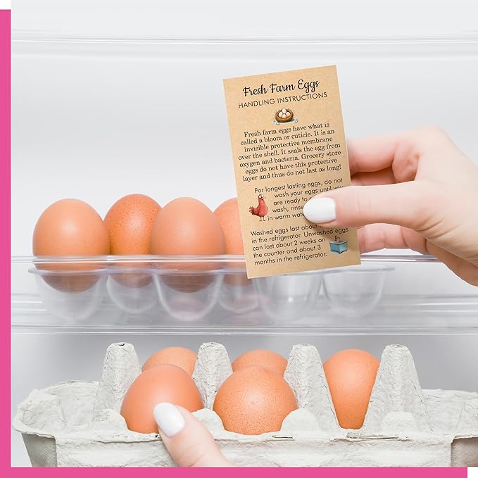 200 PCS Fresh Farm Egg Handling Instruction Cards, Double-sided Printing Egg Carton Stamp Bulk with Washed/Unwashed Fresh Egg Care Accessories Card Labels for Farm Fresh Eggs (3.5” x 2”)