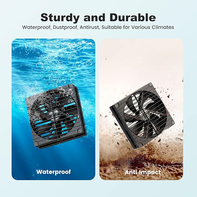 7.1" Solar Greenhouse Fan 2 Pack, 25W x 2 Large Solar Powered Intake and Exhaust Fan Outdoor Waterproof, 16.5 ft Cord, Strong Airflow for Chicken Coop Shed Cabin Circulation and Ventilation