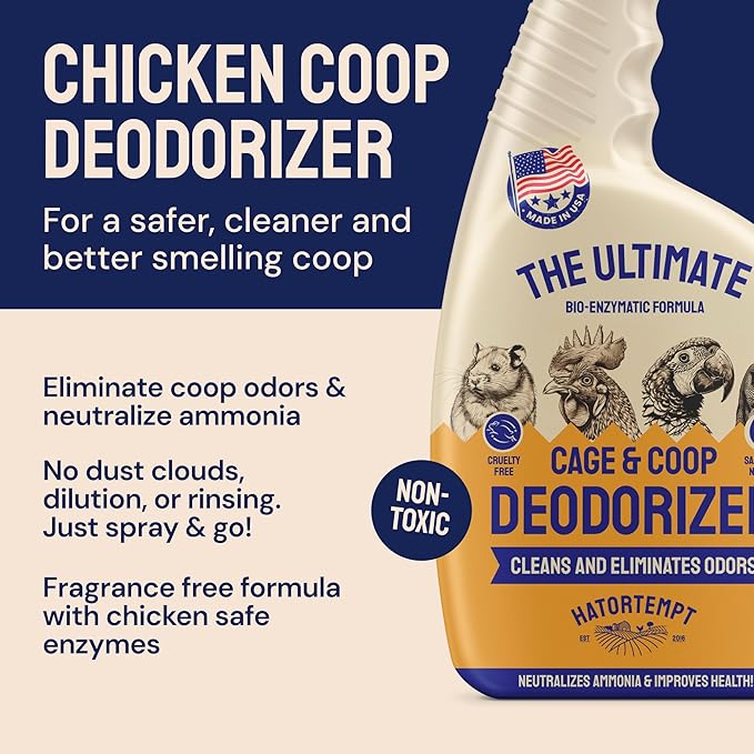 Hatortempt Chicken Coop Deodorizer & Cleaner Spray - 32 Oz, Unscented - Ammonia Control Odor Eliminator & Coop Refresher for Chickens