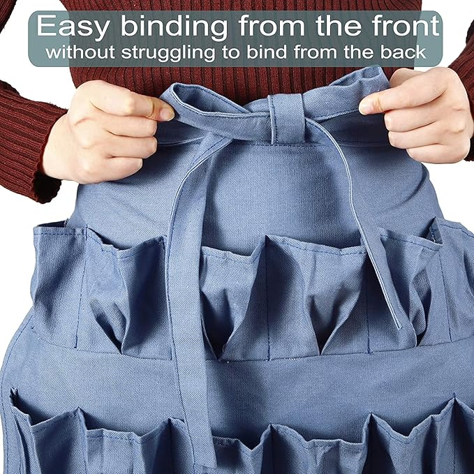 Egg Collection Apron with 18 Pockets for Gathering Chicken, Duck, Goose Eggs - Great Gifts for Mums, Friends - Blue, 21inch