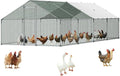 VEVOR Large Metal Chicken Coop with Run, 9.8x26.5x6.5 ft Walk-in Chicken Runs for Yard with Cover, Spire Roof Hen House with Security Lock for Outdoor and Backyard, Farm, Duck Rabbit Cage Poultry Pen