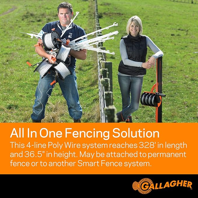 Gallagher Smart Fence 2 | Portable Electric Fence for Livestock Containment | Quick Install Temporary Field Fencing | 328ft of 4-Strand Electric Fencing with Built-in Posts and Reels
