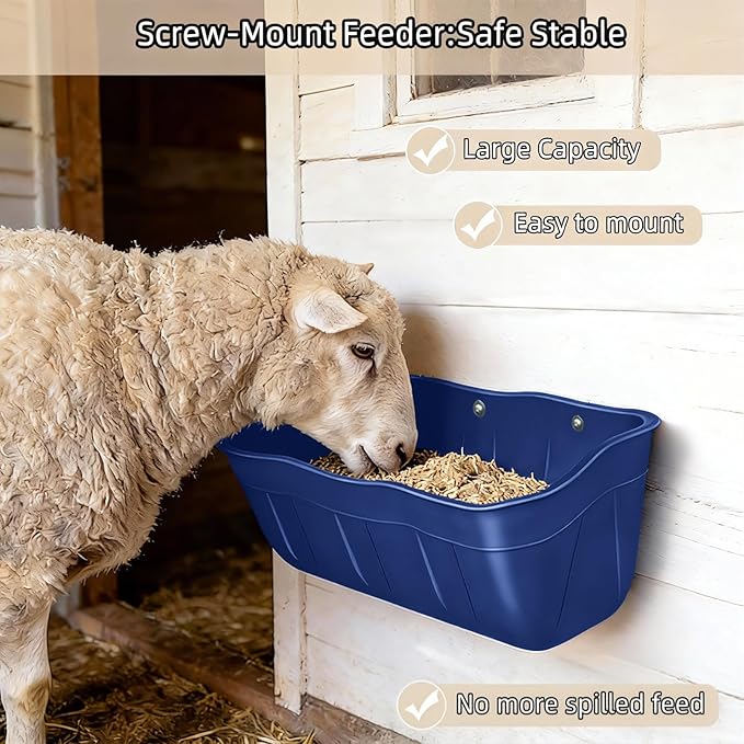 Hanging Goat Feeders,Chicken Feeder Waterer,Large Feed Trough 7.5 Quart 6 Pack,Hanging Fence Feed Trough for Poultry Livestock,Blue