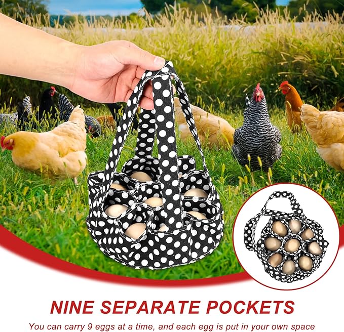 2Pcs 8.6 inCloth Egg Collecting Basket Bag with 9 Compartments, Anti Vibration Eggs Gathering Bag, Cushioning Container Basket, Durable Canvas Apron Egg Holder for Duck, Chicken, Goose Eggs Collection