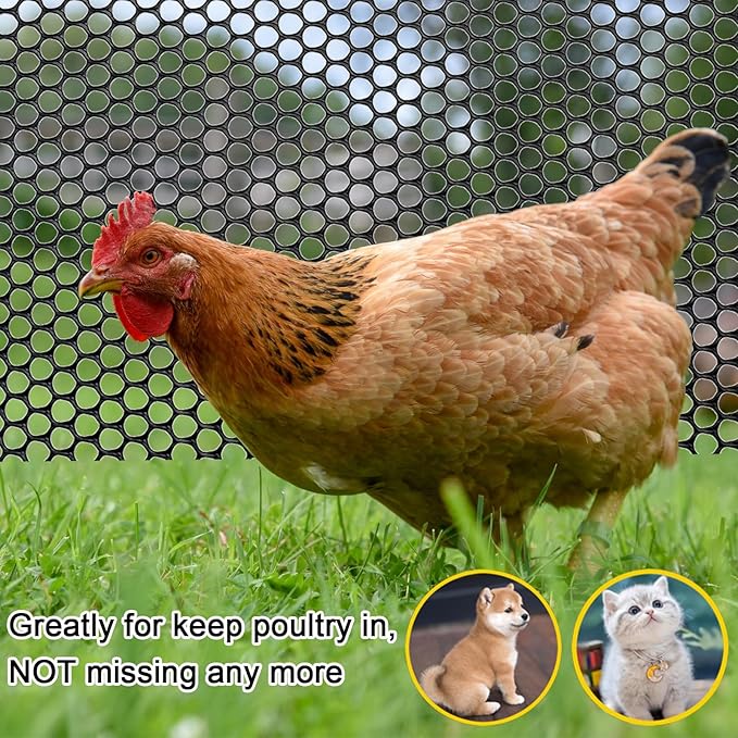 Chicken Wire Fencing Mesh Plastic with Zip Ties, 1.3×10FT Garden Netting for Moss Poles, Plastic Chicken Wire for Poultry Rabbit Fencing,Crafts,DIY - Black