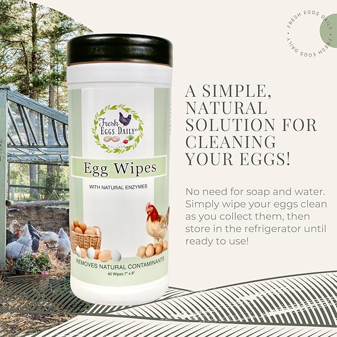 Fresh Eggs Daily Egg Wipes – Enzyme-Based Egg Cleaner for Backyard Chickens, No Rinse Needed, Natural Enzyme Formula - Natural Cleaning Wipes (2-Pack)