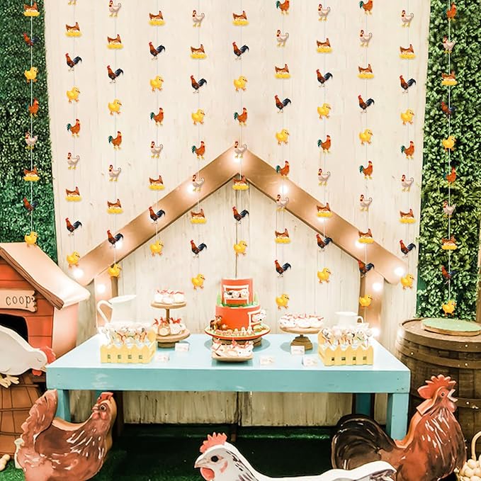 Sursurprise Chicken Party Decorations, 8PCS Chicken Garlands Hanging Streamer, Farm Birthday Party Supplies, Chick Baby Shower Decorations