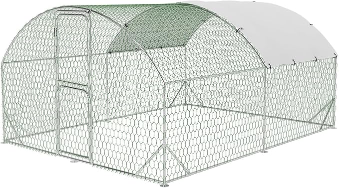 Large Metal Chicken Coop, Walk-In Poultry Cage, Chicken Run Pen House With Reinforcement & Waterproof & Anti-Ultraviolet Cover Chicken Coop Run With Double Lockable Doors for Outdoor 9.8 x 13.1X 6.6ft