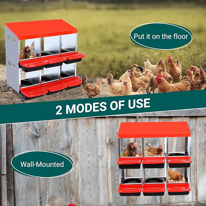 Chicken Nesting Box, 6 Compartment Roll Away Eggs Laying Boxes