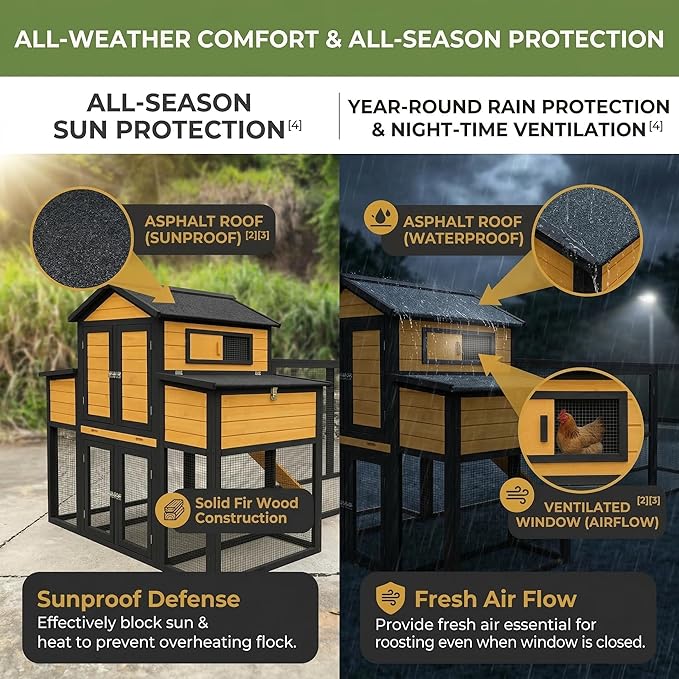 Predator-Proof Large Chicken Coop with Run for 4-8 Chickens | 150" Extra Large Wooden Hen House & Walk in Chicken Coop | Outdoor Duck Coop, Poultry Cage & Nesting Boxes | Jaulas para Gallinas