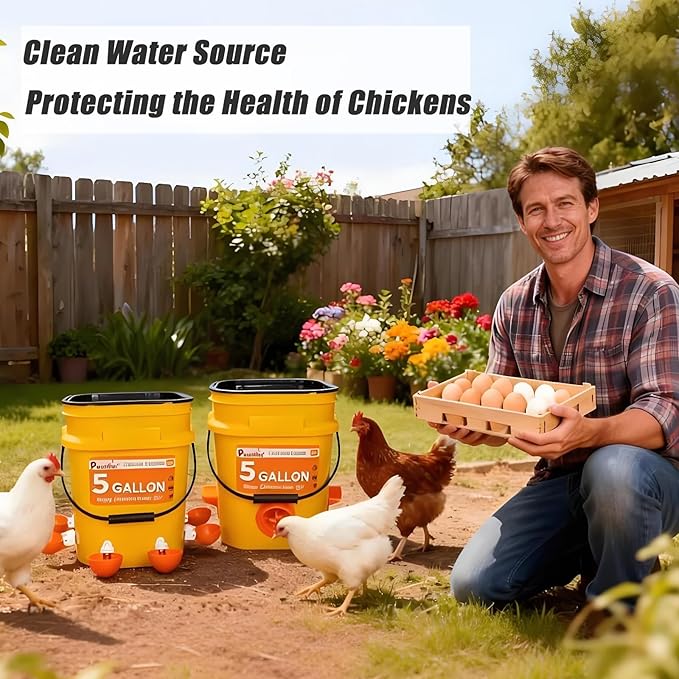 5 Gallon Automatic Chicken Waterer & 44 Lbs No Waste Feeder Set, Poultry Feeding Equipment with Buckets for Chicken Coop Accessories