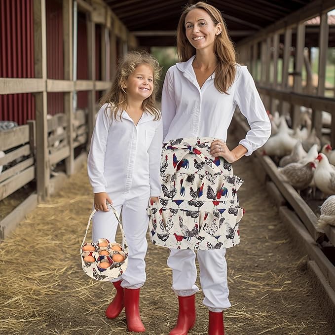 Egg Apron - Collect Eggs from Chicken, Duck, Goose with 7 Pouches - Perfect for Housewife, Farmhouse, Kitchen, Restaurant, Parent-Child Activities