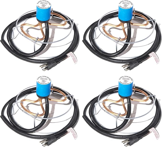 Farm Innovators 4 Pack Submergible Tank De-Icer, 1000W Water Deicer- Ice-N-Easy Design with Protective Cage for Plastic or Metal Livestock Water Stock Tank