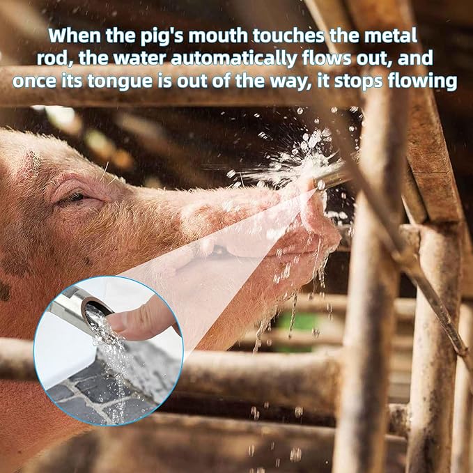 4PCS Pig Nipple Water Drinker for Barrel Kit, Stainless Steel Pig Waterer Nipple with Water Tank Connector Kit, Automatic Pigs Drinker Feeder Hog Waterer for Pig Goats Swine Piglets Drinking