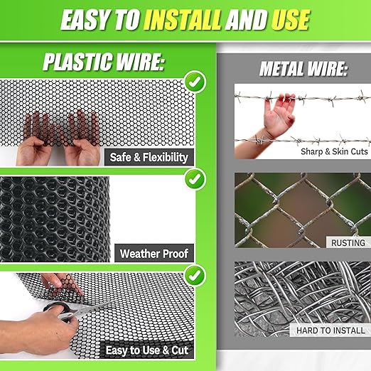 Black Plastic Wire Mesh Fence Roll - 15.7IN x 20FT Plastic Chicken Wire Mesh for Poultry， Chicken Puppy Rabbit, Floral-Plastic Fence