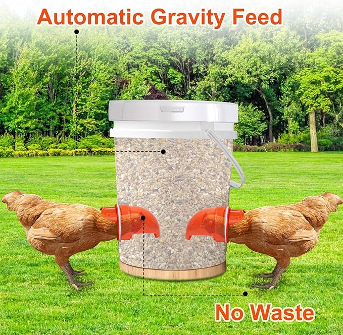 TAOGU Chicken Feeder No Waste Automatic Poultry Feeder Ports Chicken Feeders and Waterer Set Chicken Feeders Kit
