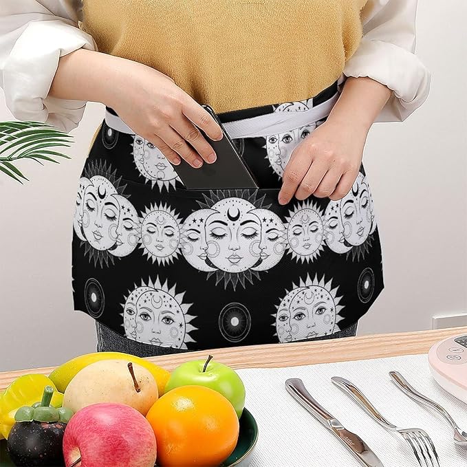 Server Apron with 3 Pockets Waist Waiter Waitress Half Apron Short Aprons