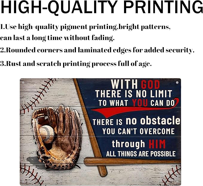Metal Sign Motivational Wall Baseball Decor-Baseball Posters for Boys Bedroom,Baseball Gifts for Boy 8-12,Inspirational Boys Men Room Posters (8x12inch)