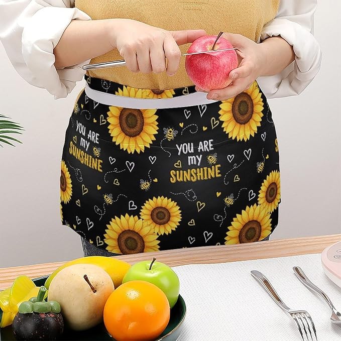 Server Apron with 3 Pockets Waist Waiter Waitress Half Apron Short Aprons