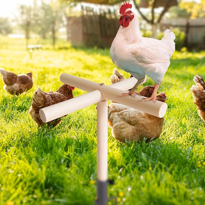 Chicken Perch Toys for Coop – Wooden Chick Perch Stand with Metal Ground Plug, Reusable Roosting Bar Ladder Chicken Coop Accessories Backyard Playground for Poultry, Rooster, Chicks, Birds, Parrots