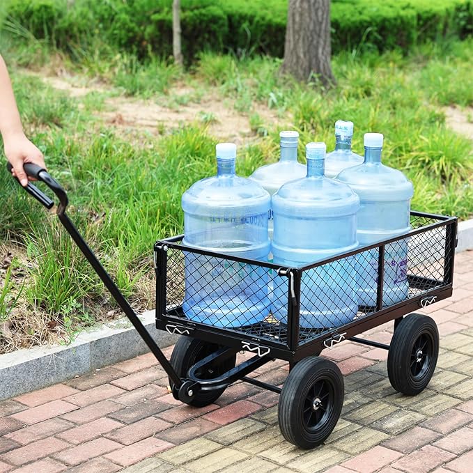 Wagon with Removable Sides - Can be Used in Farms, Warehouses etc - Dump Cart - Solid Black Wheels