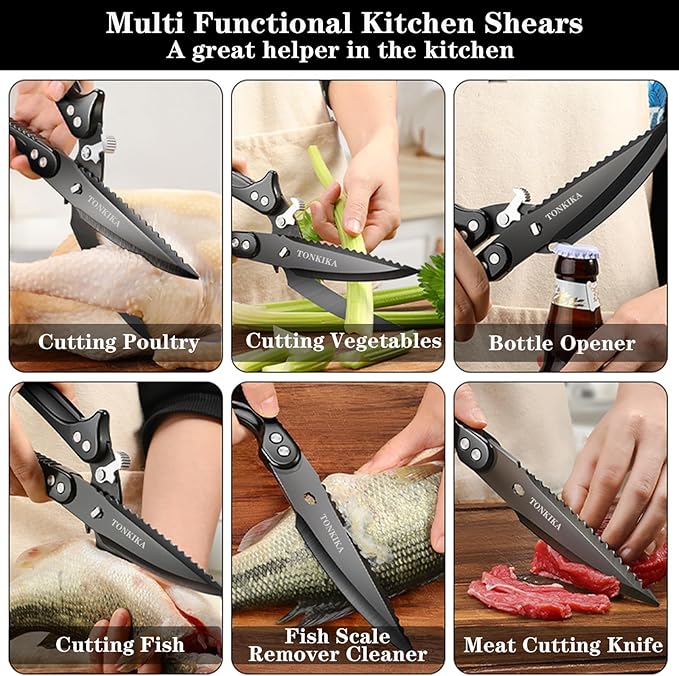 Heavy Duty Kitchen Scissors for Food, Poultry, Chicken, Bone Cutting - 10.2-Inch, Black