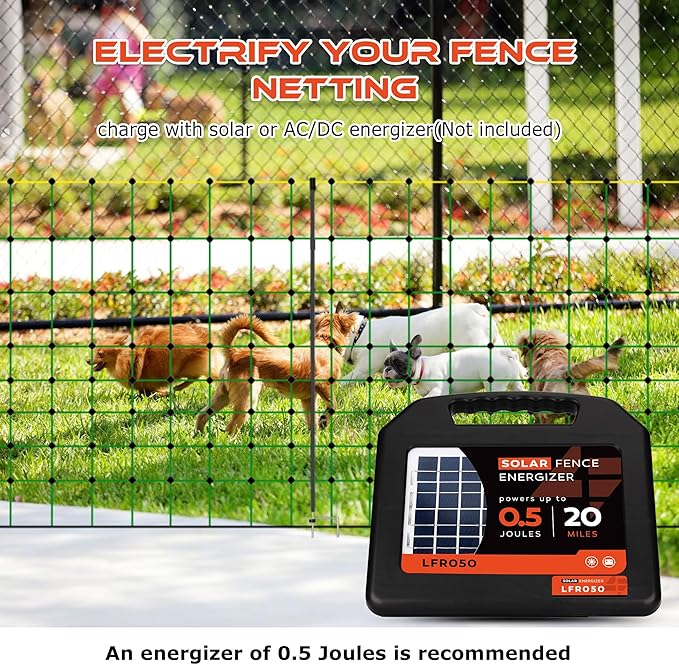 Electric Fence Net/Double Pointed Sheep Netting Fence with 3' Height x 164' Length, Green
